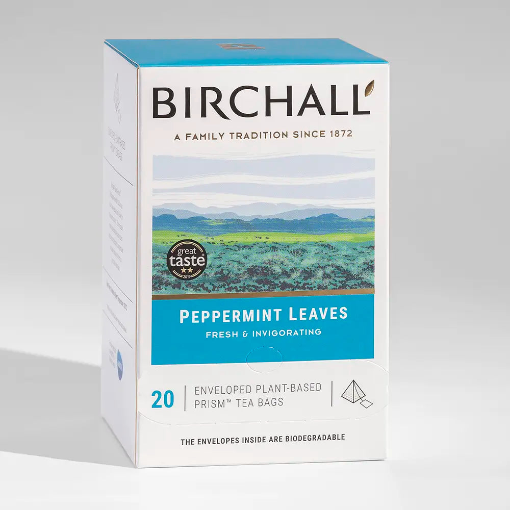 Box of 20 Prism Tea Bags filled with Birchall Peppermint Tea Leaves