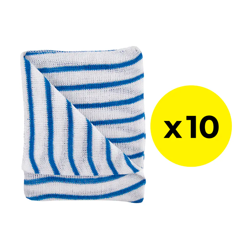 Washable blue stripe Knitted Cleaning & Dish Cloth - medium-weight - pack of ten