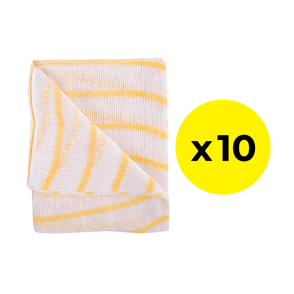 Washable yellow stripe Knitted Cleaning & Dish Cloth - medium-weight - pack of ten