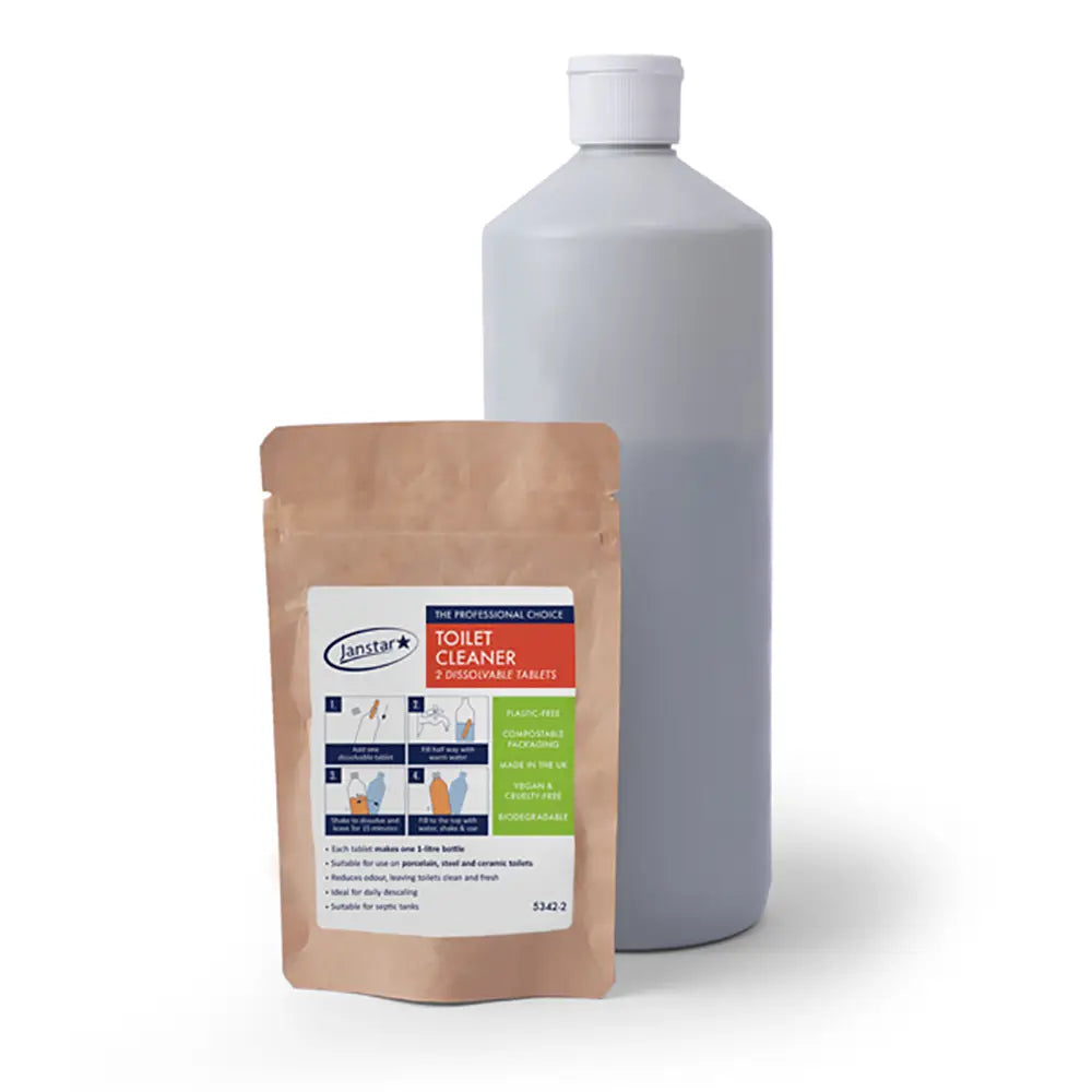 Janstar Toilet Cleaner Dissolvable Tablets and bottle
