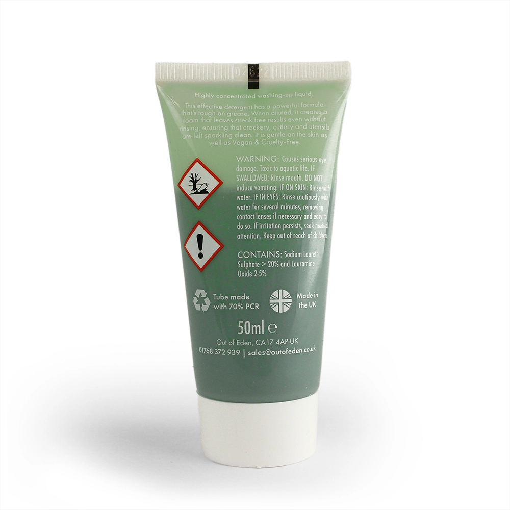 Back of Tube of Janstar washing up liquid on a white background