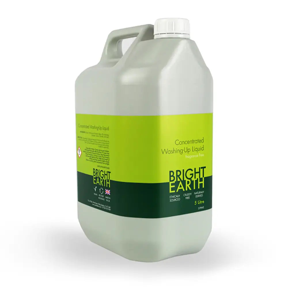 5L container of Bright Earth Washing-Up Liquid cleaner background