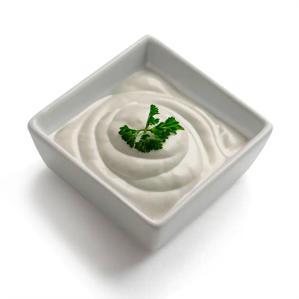 Porcelain Square Dish with a white sauce