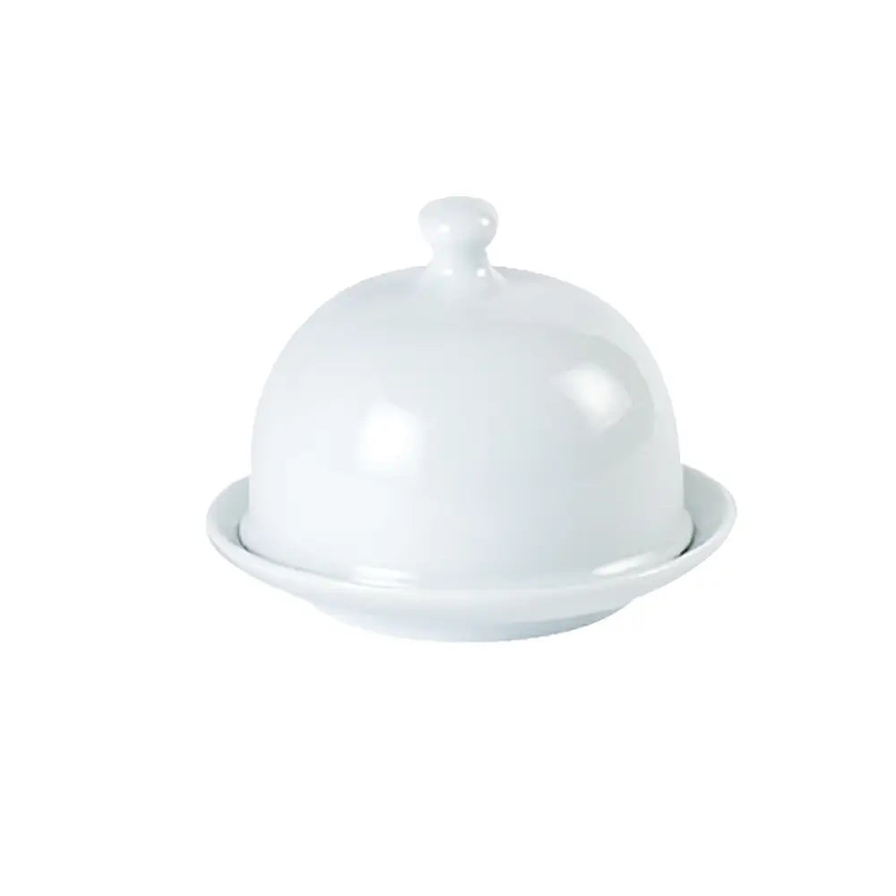 White Toughened Covered Butter Dish on a white background