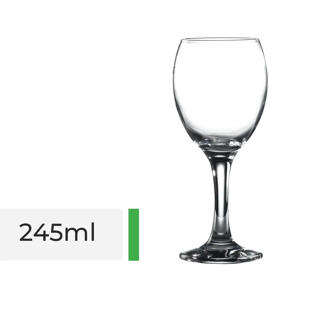 245ml toughened wine glass that features a thicker stem as well as a beaded rim to prevent chips and cracks