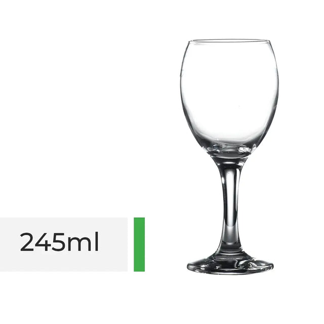 245ml toughened wine glass that features a thicker stem as well as a beaded rim to prevent chips and cracks
