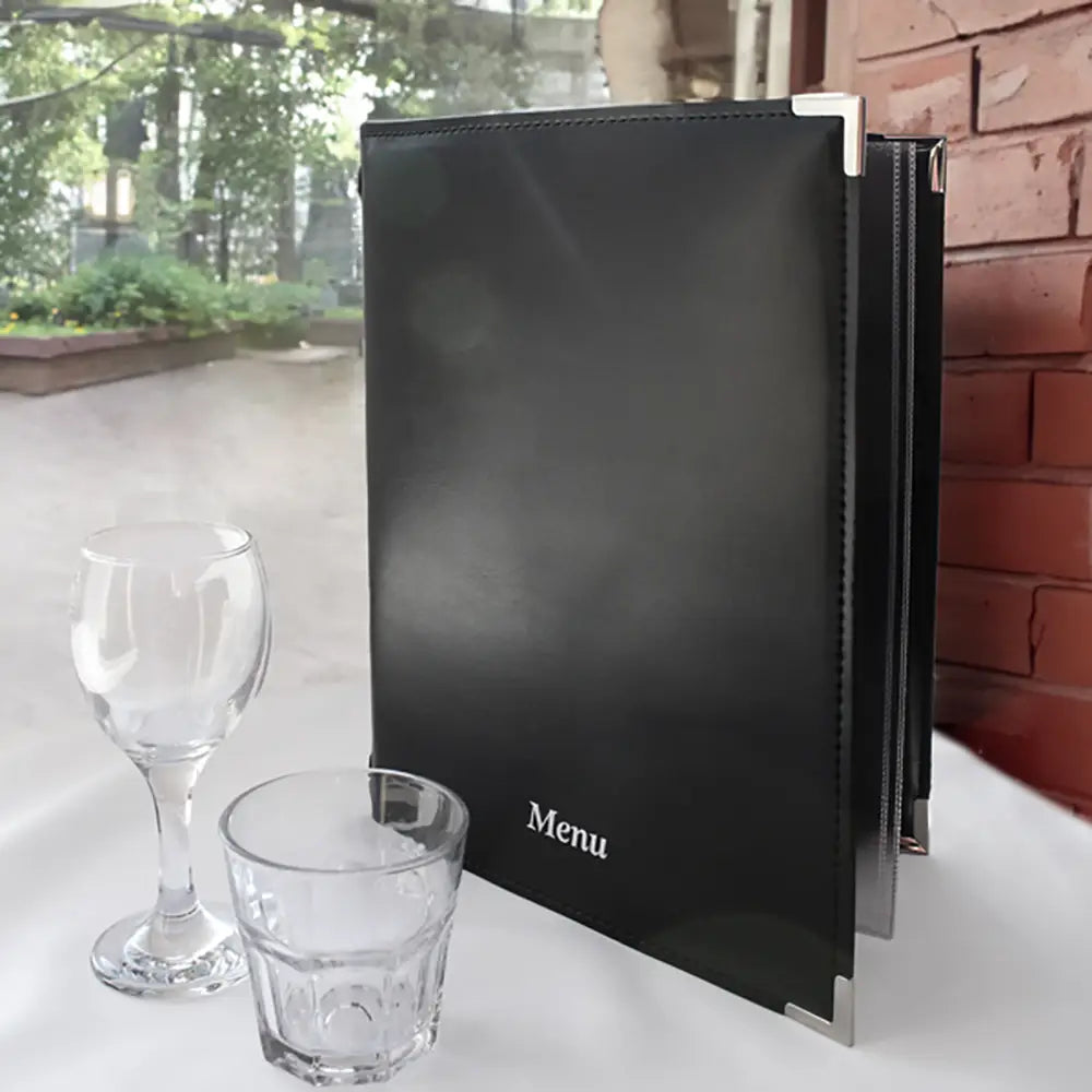 Faux Leather Menu Holder A4 in restaurant setting