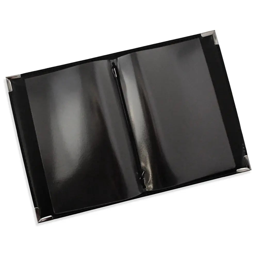 Open Faux Leather Menu Holder with plastic wallets empty A4