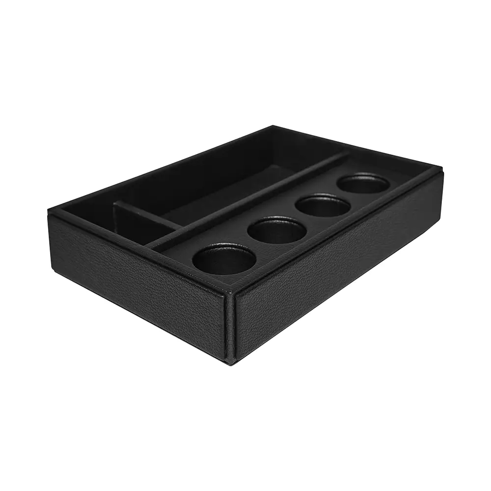 Faux Leather Coffee Holder holder tray with compartments on a white background