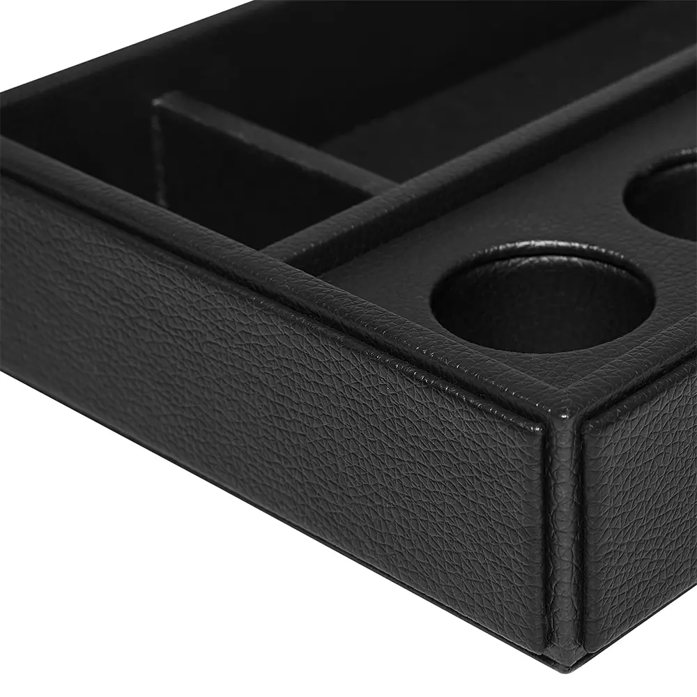 Faux Leather Coffee Holder holder tray with compartments on a white background