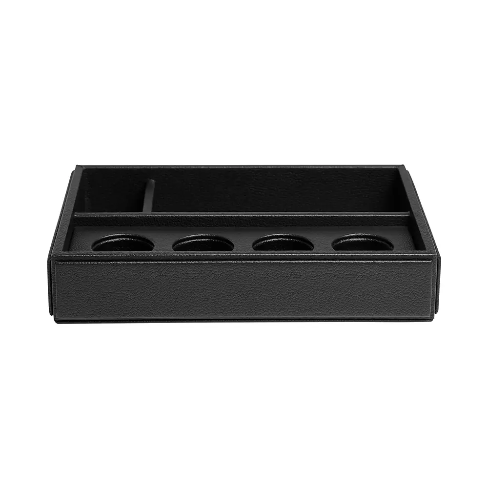 Faux Leather Coffee Holder holder tray with compartments on a white background