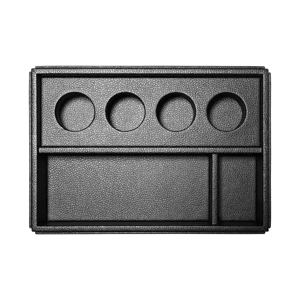 Faux Leather Coffee Holder holder tray with compartments on a white background