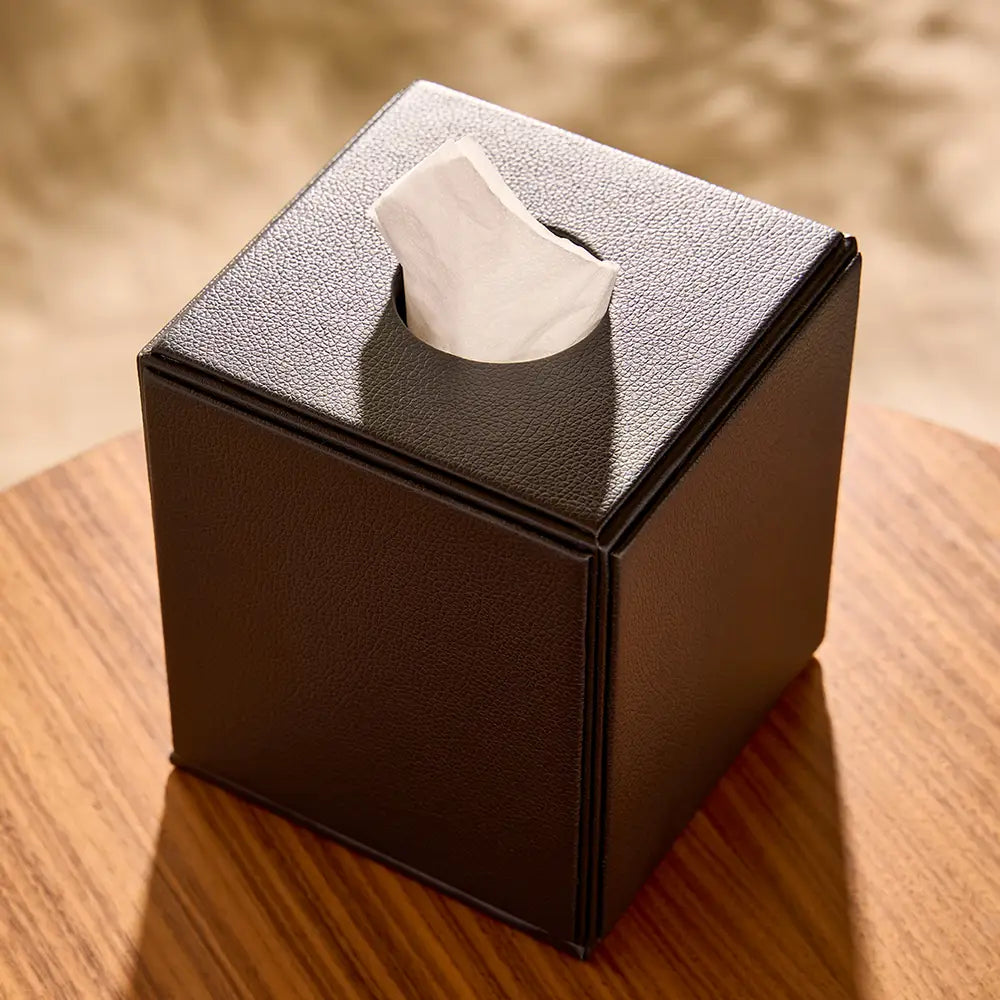 Faux Leather Cube Tissue Box Cover