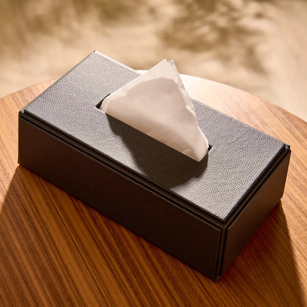 Faux Leather Oblong Tissue Box Cover
