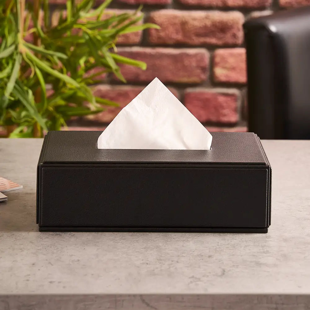 Faux Leather Oblong Tissue Box Cover