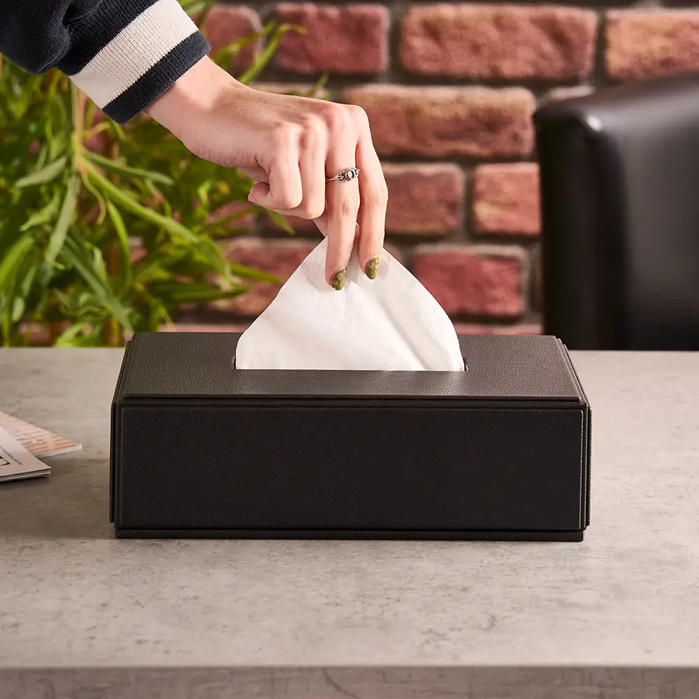 Faux Leather Oblong Tissue Box Cover