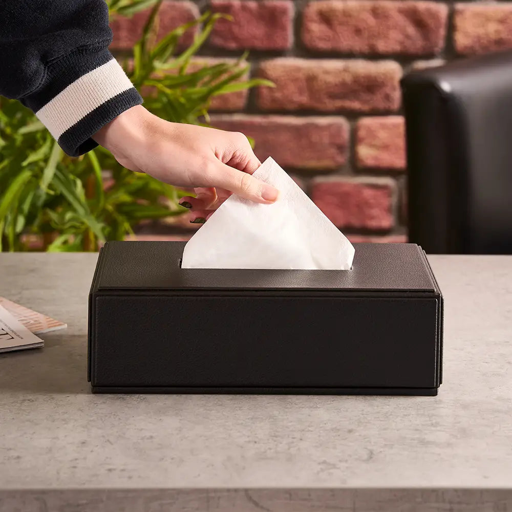 Faux Leather Oblong Tissue Box Cover