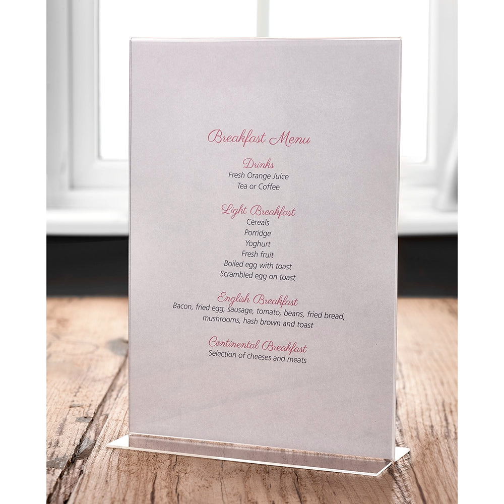 Acrylic A4 menu and poster holder with built in stand