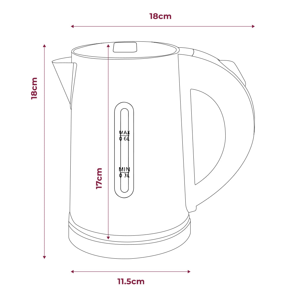 Dimensions of the Energy Saving Hotel Kettle from Out of Eden