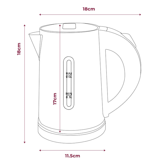 Dimensions of the Energy Saving Hotel Kettle from Out of Eden