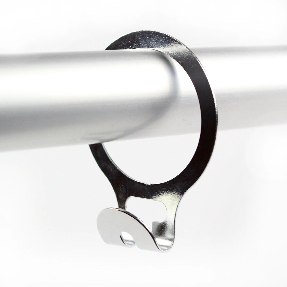 A metal security hanging ring sliding over a wardrobe rail