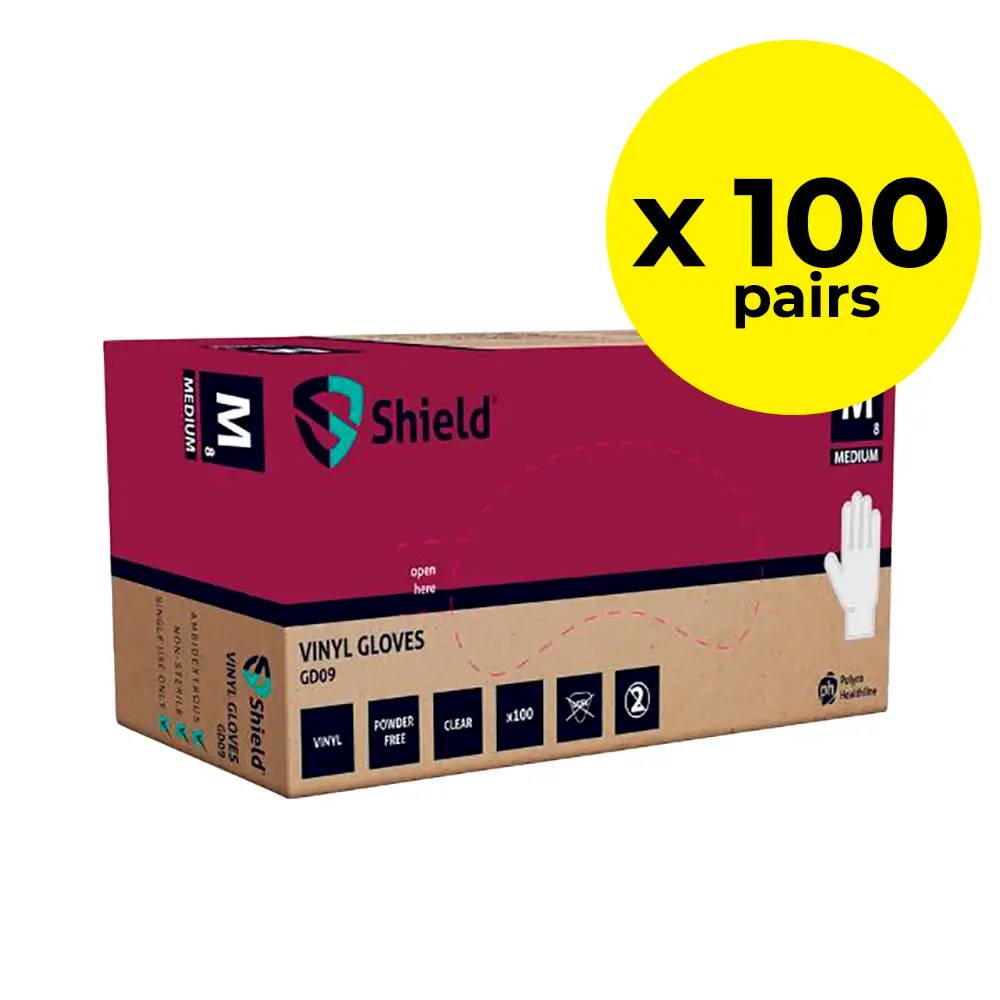 Disposable Powder Free Vinyl Gloves - Medium - Pack of 100