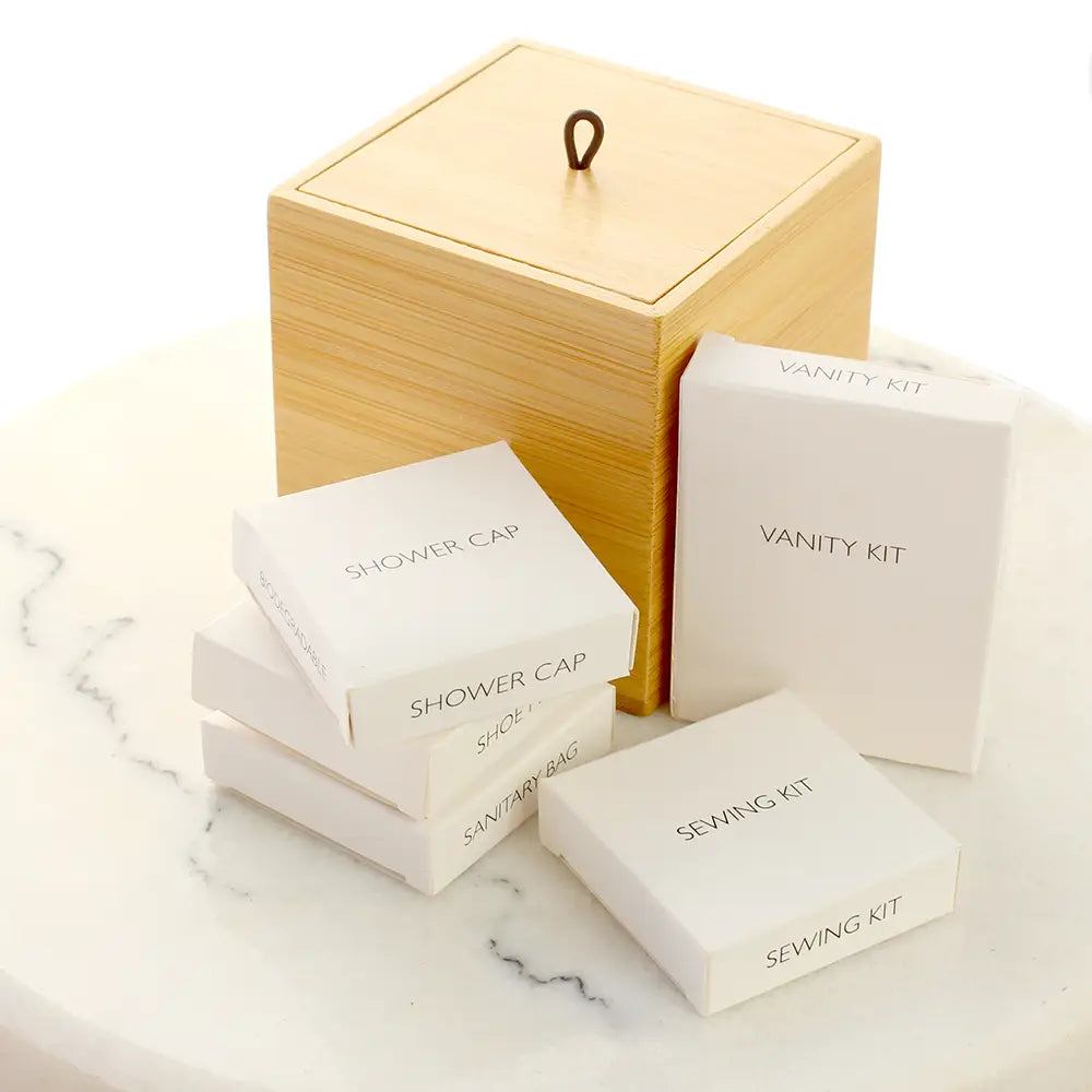 Wooden Bamboo Cube Container displaying products that can be stored in item