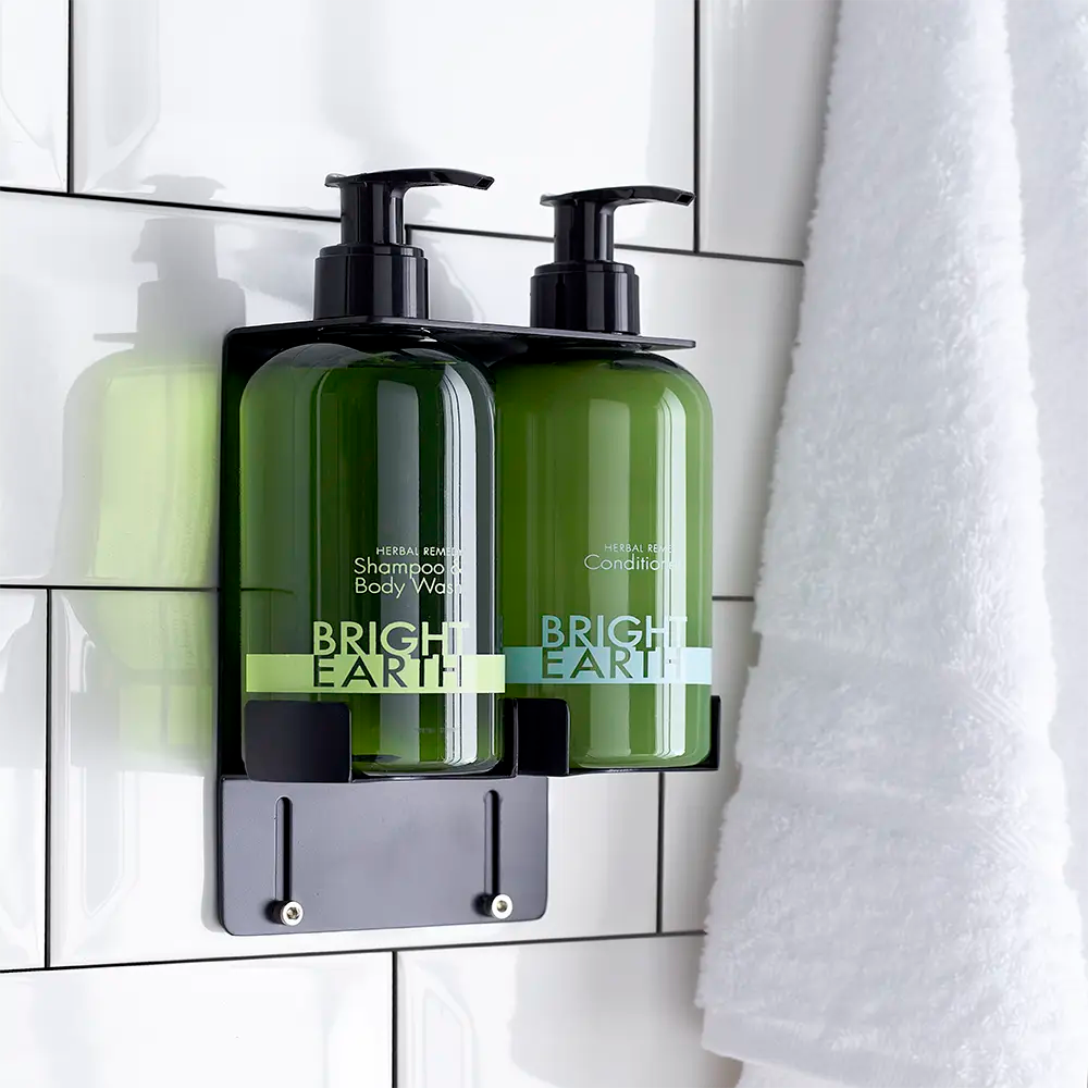 metal Black Double Wall Bracket fits two 300ml pump-top dispensers