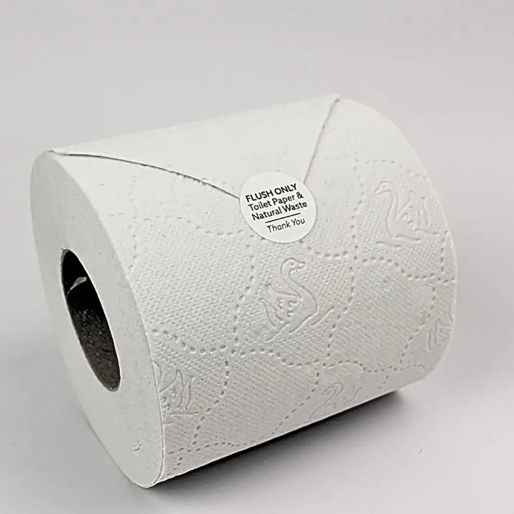 Toilet roll with label sticker