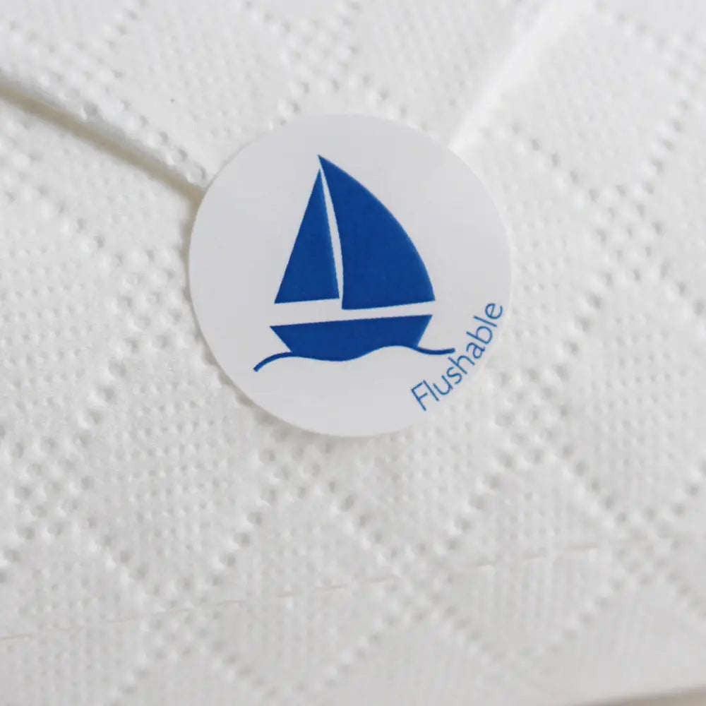 Blue boat toilet roll label