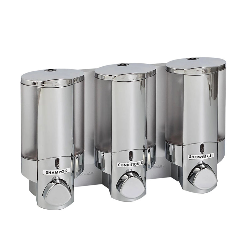 Aviva chrome triple dispenser side view
