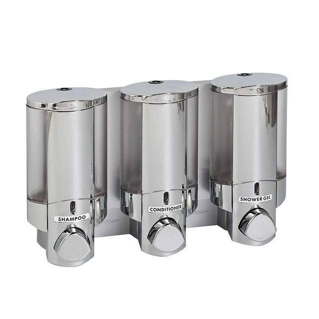 Aviva chrome triple dispenser side view