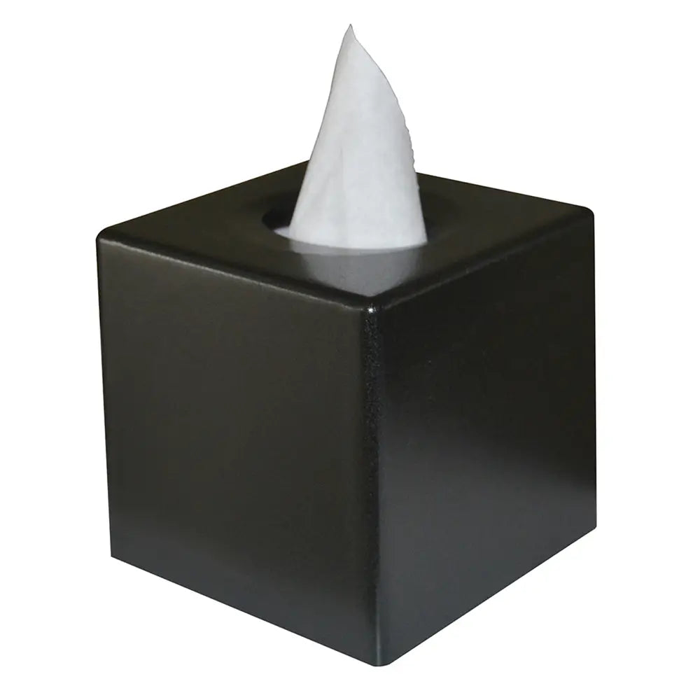 Black Cube Tissue Box Cover with a matte black finish