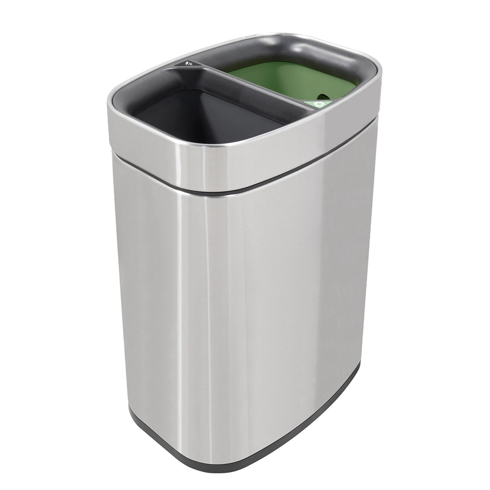 Twin 6L Waste Recycling Bin - Side view of Twin 6L Waste Recycling Bin Brushed Stainless Steel