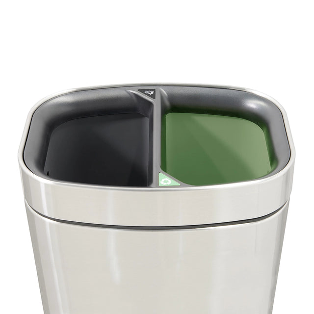 Twin 6L Waste Recycling Bin - A brushed stainless steel waste recycling bin with twin inserts, one black and one green, for separating waste and recycling.