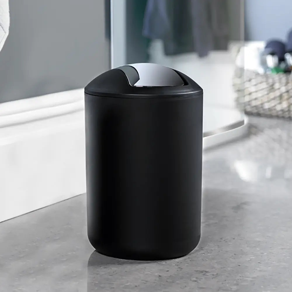 Black Modern Swing Bin 6.5L in sleek bathroom setting