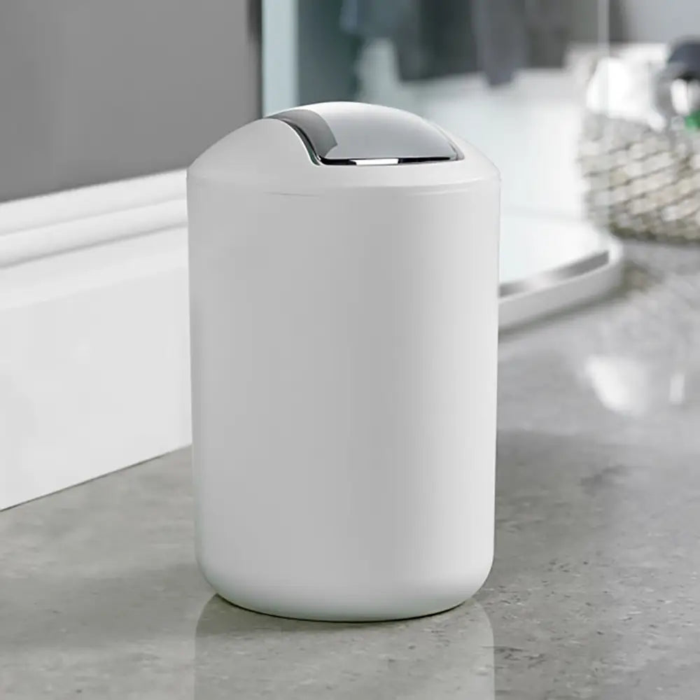 White Modern Swing Bin 6.5L in sleek bathroom setting