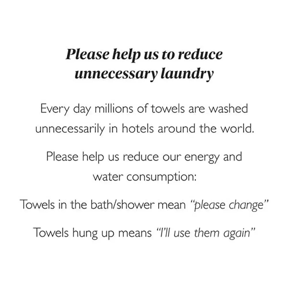 Message encouraging guests to reuse towels in hotels on a white background