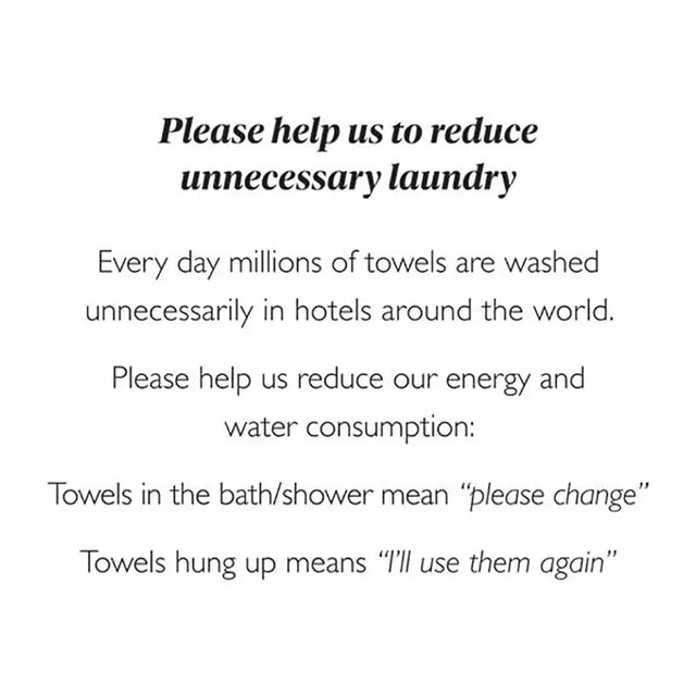 Message encouraging guests to reuse towels in hotels on a white background