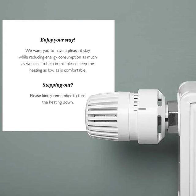 Adhesive Energy Saving & Heating Notice on white ground