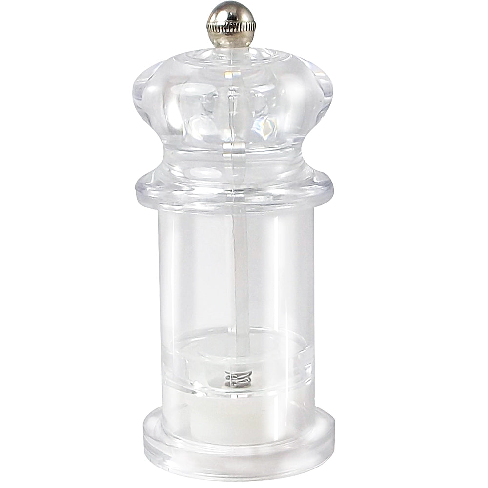 Clear acrylic salt or pepper grinder with chrome top
