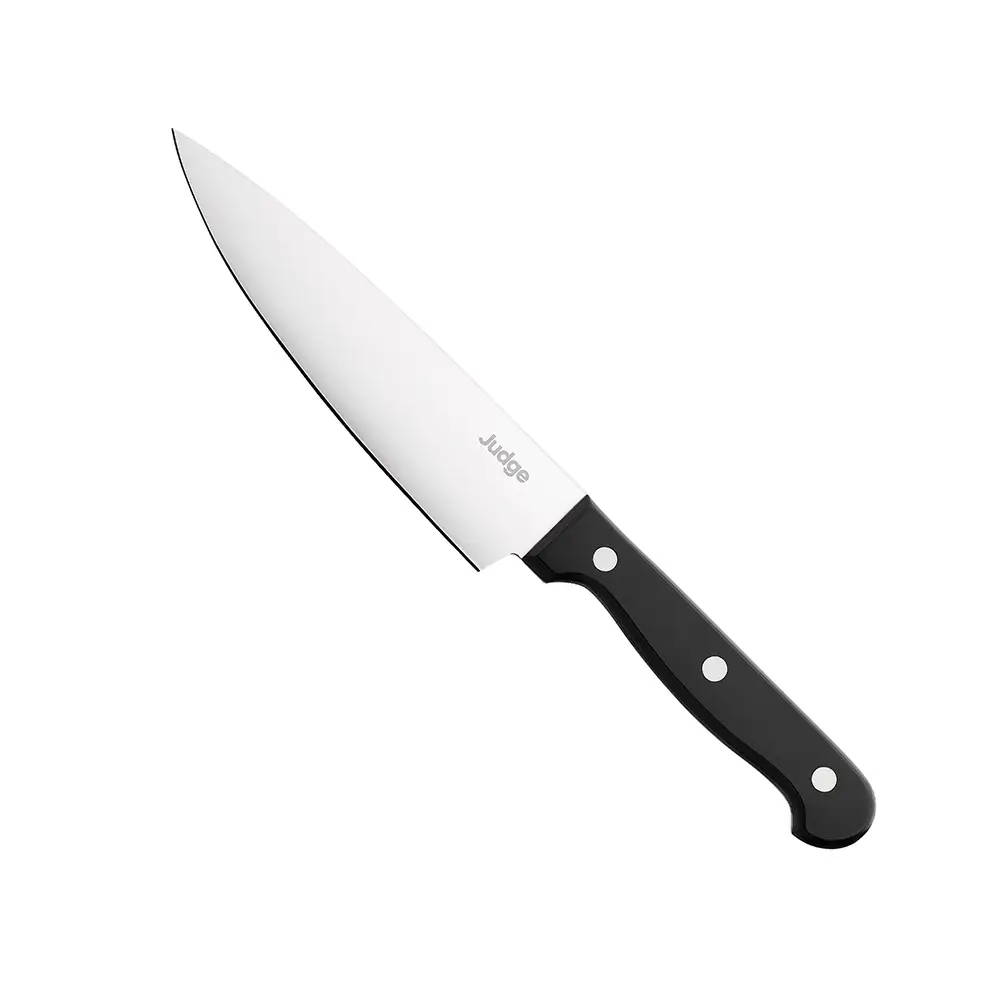 Judge Chef's knife with black handle on a white background