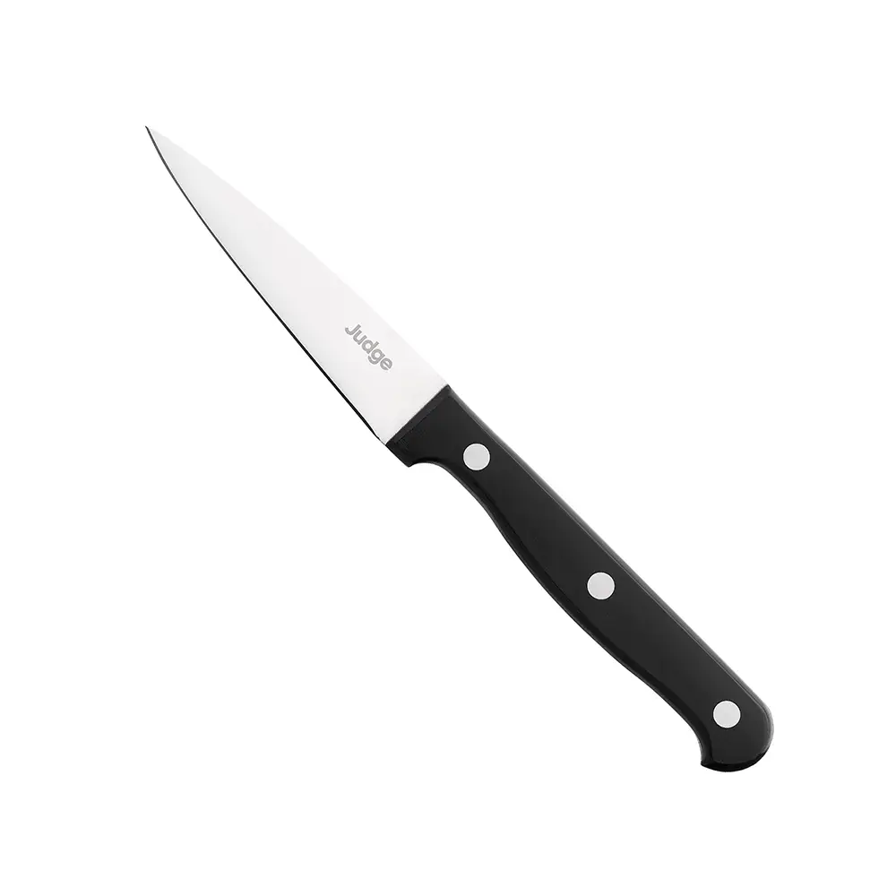 Judge Knife with black handle and silver blade on a white background