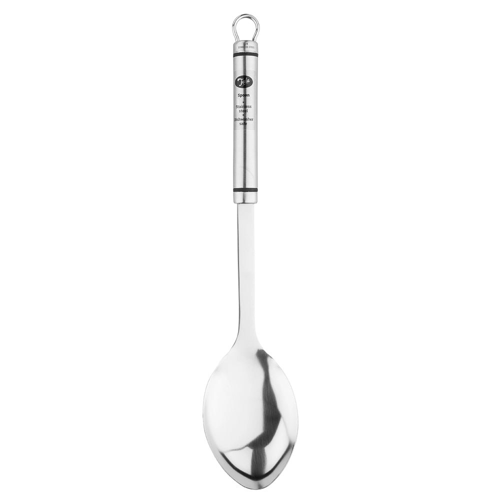 Stainless steel serving spoon with hanging ring
