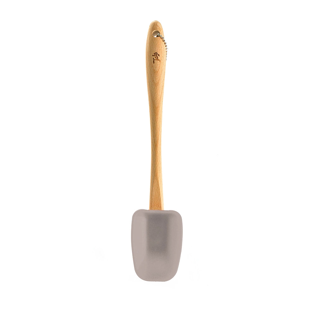 White Silicone spatula with wooden handle and hanging chain
