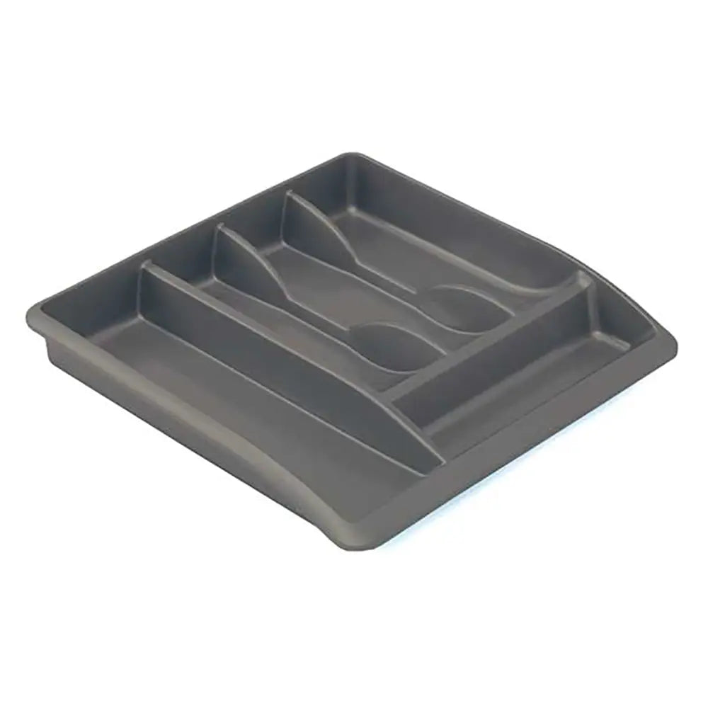 Grey robust cutlery drawer organiser is made in the UK from 100% recycled sustainably sourced plastic