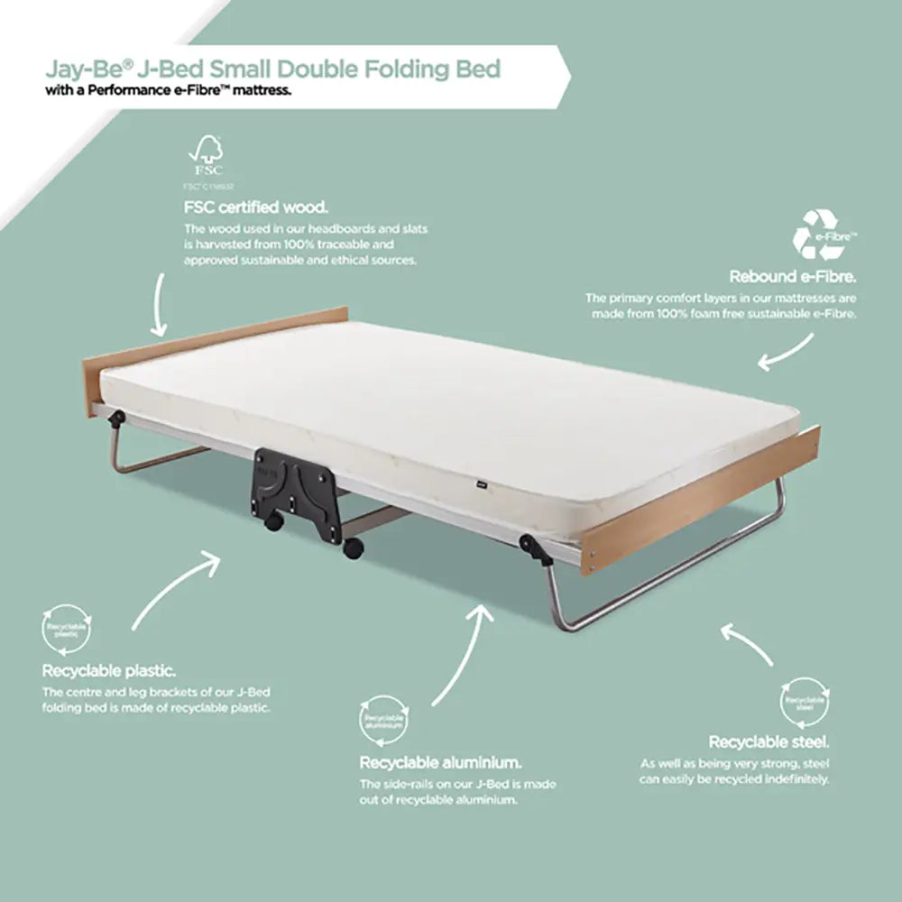 Jay-Be J-Bed Small Double Folding Bed with e-Fibre mattress on a green background
