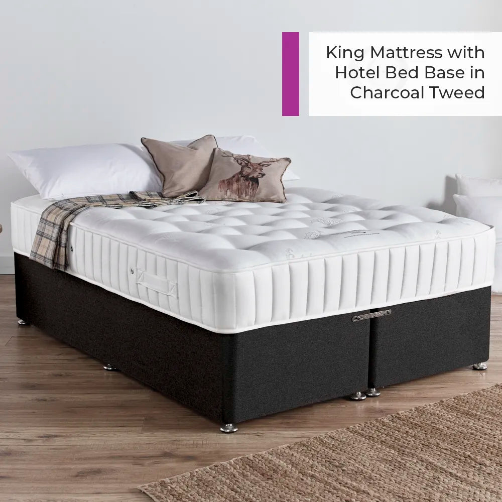 1000 pocket sprung hotel mattress from Out of Eden on a Charcoal Tweed bed base