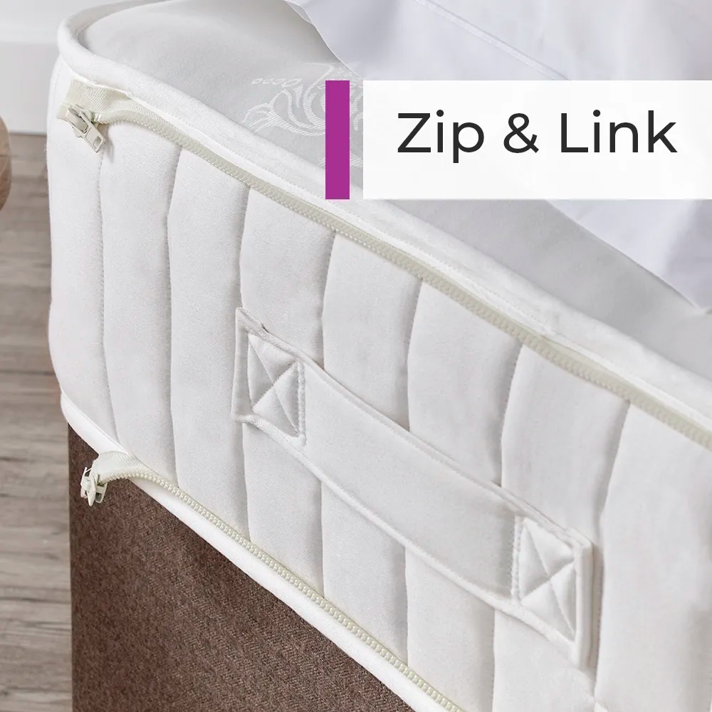 Zip & link option of the hotel mattress from Out of Eden