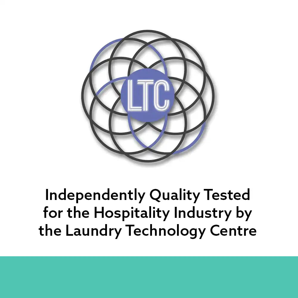 Logo of the Laundry Technology Centre with text about independently quality testing for the hospitality industry on a white background.